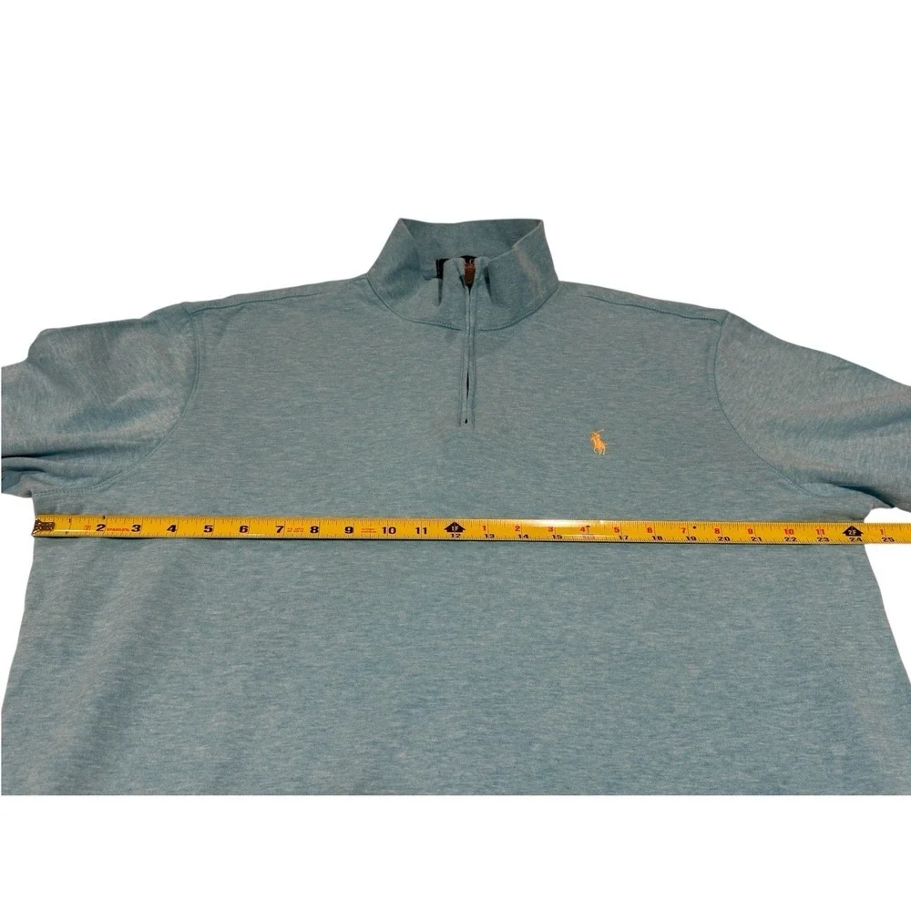 Polo Ralph Lauren Teal Yellow Pony Estate-Rib Quarter-Zip Pullover Sweater Sz LG